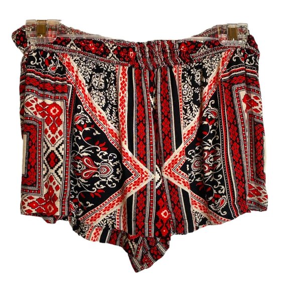 Angie Women's Black and Red Aztec Print Elastic Waistband Shorts Size S Boho - Picture 1 of 7